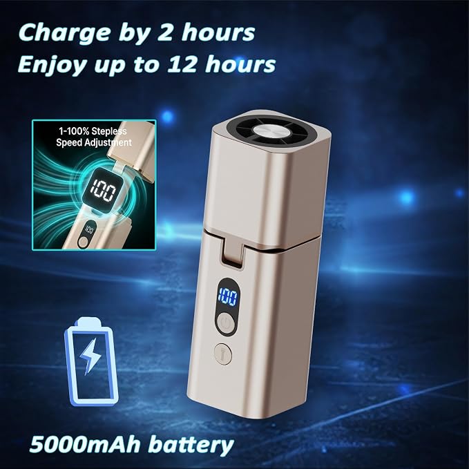 Metal Mini Handheld Fan 1-100 speed 15000RPM, 5000mAh Rechargeable Powerful Handheld Turbo Fan with Flashlight, Personal Portable Mini Hand Held Fan for Travel Camping Beach,Gifts for Women (Gold)