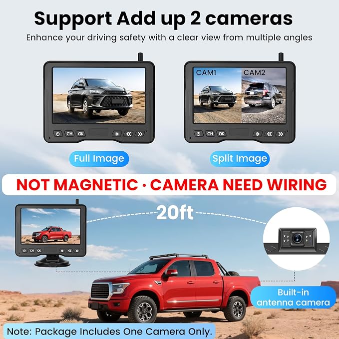 15-Min Install Wireless Backup Camera for Car with 5" HD Dual-Channel Monitor, Plug and Play Stable Signal 1080P No Drill Waterproof IR Night Vision Rear View Camera for Car, SUV, Pickup, Van
