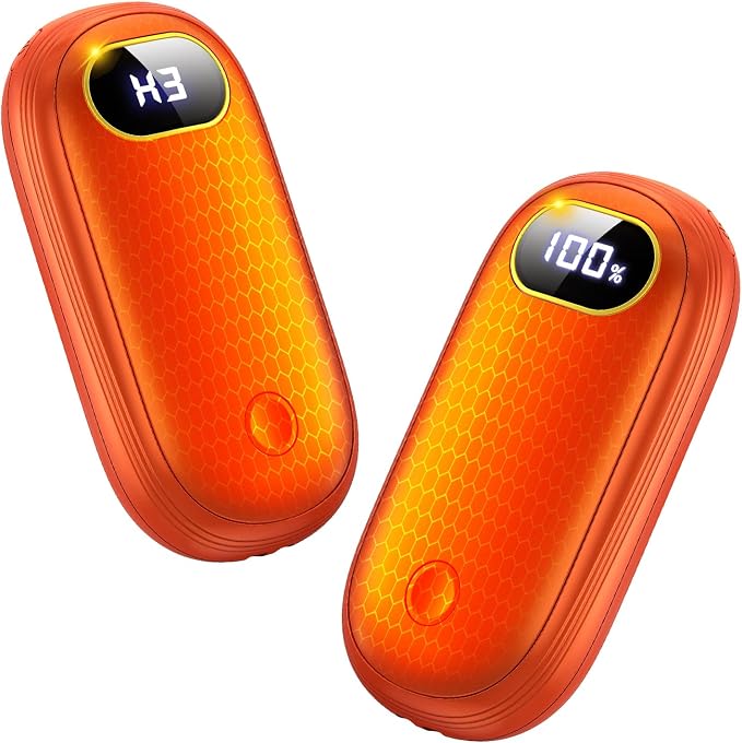 Electric Hand Warmers Rechargeable with Flashlight, LED Display, 17Hrs Warmth, Dual-Side 4 Levels Fast Heating Portable Pocket Heater for Hunting, Camping, Golf, Outdoor, Gifts for Women/Men