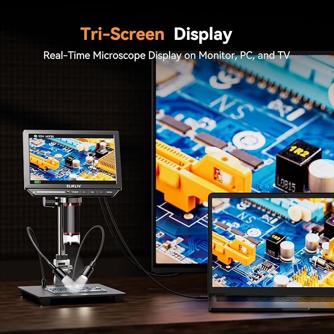 4K Digital Microscope, Elikliv EM4K 8" Coin Microscopes 2000x, 52MP HDMI Microscopes, Soldering Microscope for Adults, Micro scopes for Electronics Repair, 3840P UHD Video Micro socpe, 10" Stand, 16G