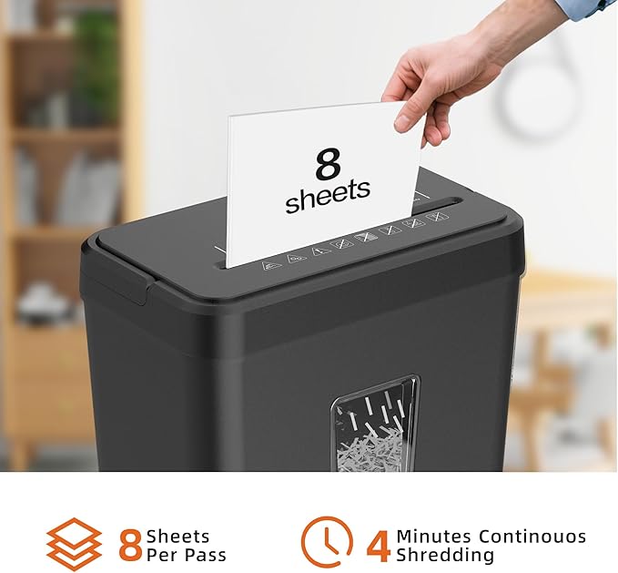 Locksworth 8-Sheet Paper Shredder, 4.23 Gallon Cross Cut Shredder for Home Office, P-4 High Security Shredders for Credit Card Staple Clip, Portable Handle Design