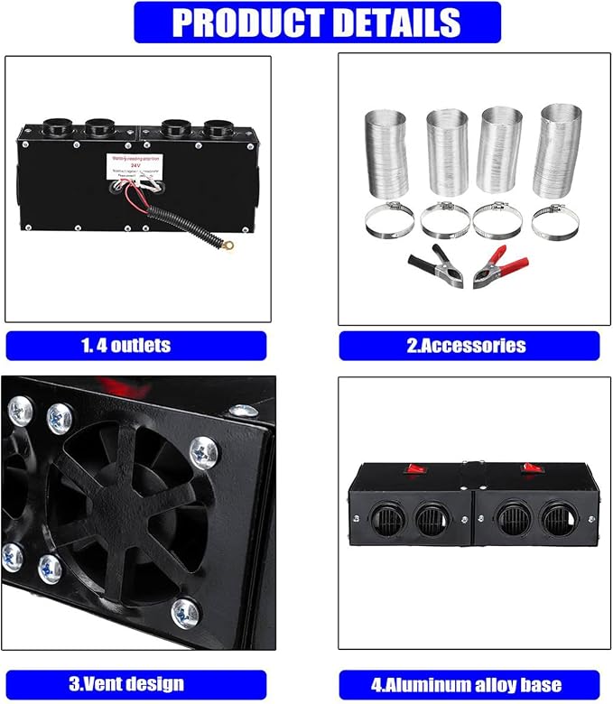 Car Defogger 12V 500W Car Heater 2 in 1 Portable Car Heaters and Cooling Fan with Purification for Winter (12V 500W, 4 Holes)