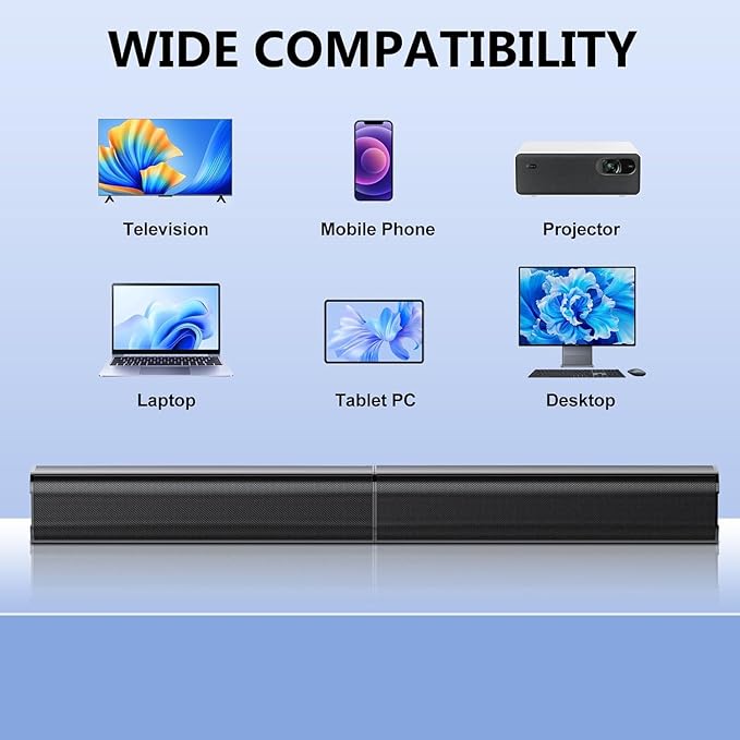 Sound Bar, 80W SoundBar for Smart TV, 2026 Bluetooth 5.3 Soundbar, Home Theater Surround Sound, 2 in 1 Detachable Home Speaker Bass, ARC/Optical/AUX/Connections, for TV/PC/Projectors