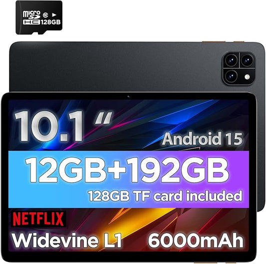 Callsky-Tab 10 Inch Android Tablet, Android 15 Tablet with Octa-core Processor, 12GB RAM 192GB ROM (Expand to 2TB), 1280x800 IPS HD Display, 6000mAh, WiFi 6, BT 5.4, Dual 5MP+8MP Camera(Black)