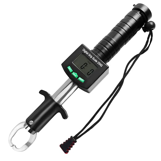 AGOOL Fish Gripper with Digital Fish Scale, 50lb/25kg Loading Capacity Fish Lip Grip Memory Function Fishing Scale Stainless Steel Fish Lip Gripper