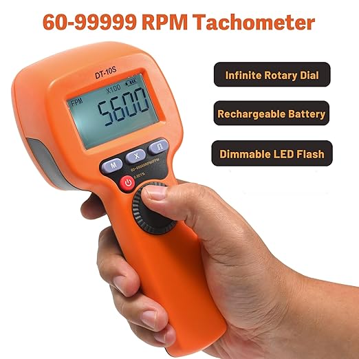 Strobe Light Tachometer, 60-99999 RPM Tachometer, Digital Non Contact Handheld LED Stroboscope for Motor Engine, Hz Velocity with High Accuracy 0.001% (DT10S)