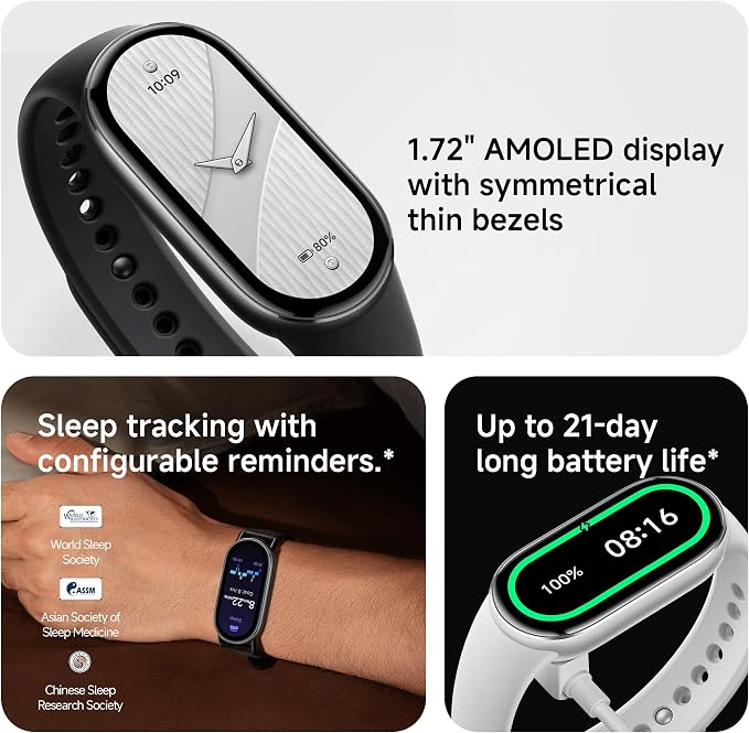 XIAOMI Mi Smart Watch Band 10, 5ATM Waterproof Fitness Step Tracker Sports Digital Smart Watch Health Band for Men Women, 1.72" AMOLED Display, 150+ Sports Modes 24/7 Sleep Monitor (Black)