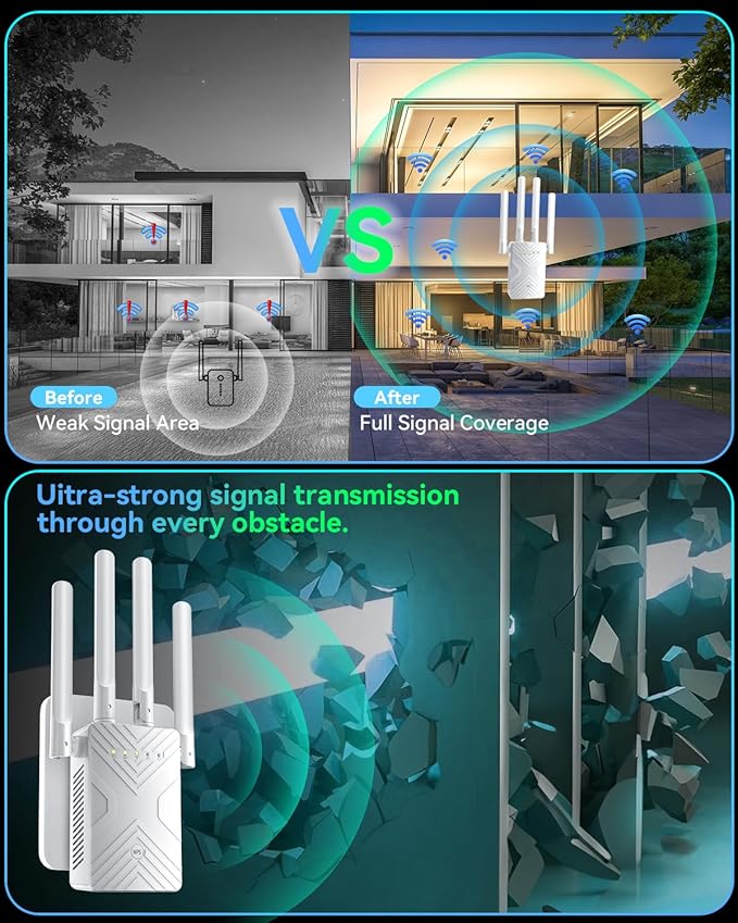2026 WiFi Extender Signal Booster Range Up to 15888+ Sq. Ft. WiFi Booster for Home Supports 68+ Devices，WiFi Repeater with Ethernet Port, 1-Tap Setup Internet Extender Compatible with 99% Routers
