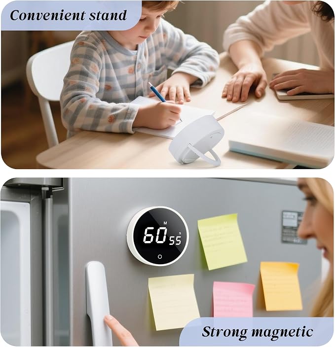 2Pcs Digital Kitchen Timer - Magnetic 199-Minute Countdown Countup Timer with Large LED Display,Volume Adjustable, Visual timers for Cooking,Gym,Meeting,Classroom,Study,Work,Outdoor Activities