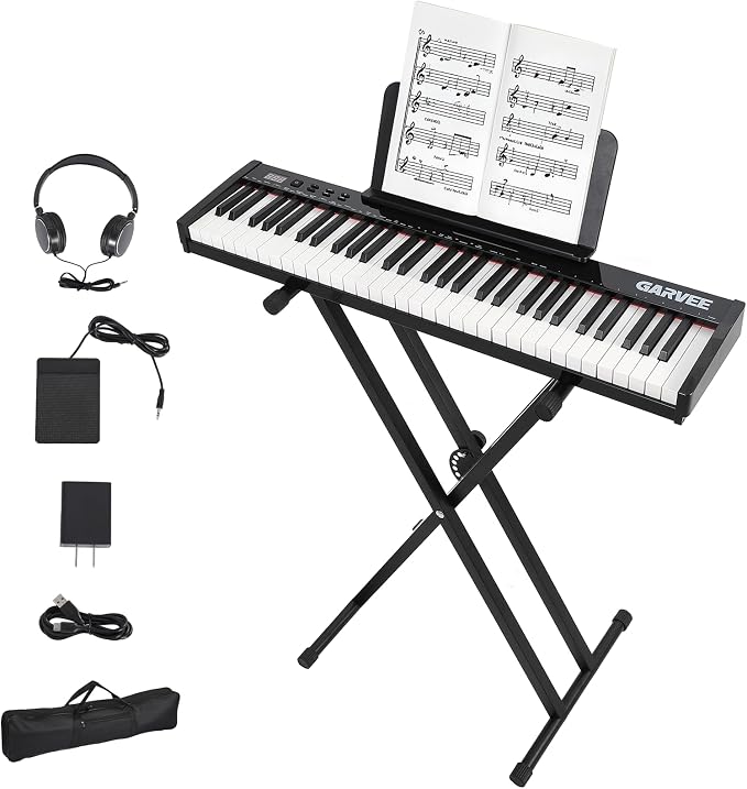 61 Keyboard Piano, Portable Electronic Keyboard Piano, Includes Music Stand & Power Adapter, Ideal for Both Beginners and Professional Musicians