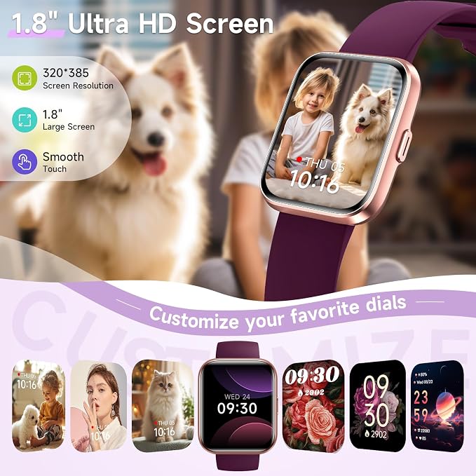 Gydom Smart Watches for Women for Android & iPhone, Alexa Built-in, 1.8" Touch Screen Smartwatch with Heart Rate/SpO2/Sleep/Stress Monitor, IP68 Waterproof Fitness Tracker, 101+ Sports Modes, 2 Bands