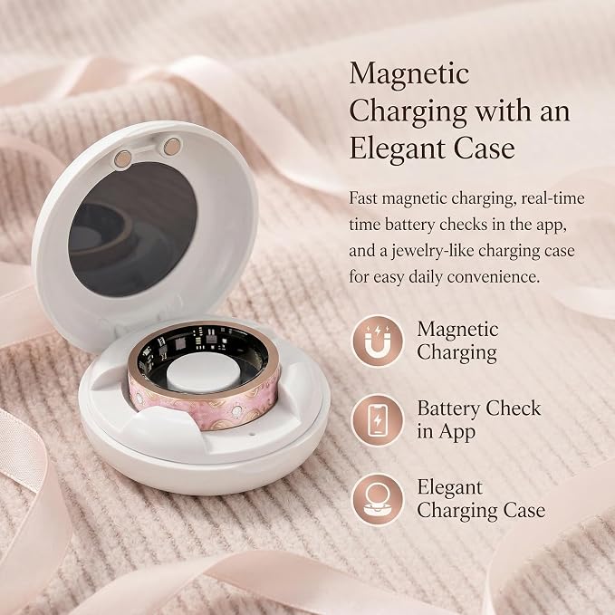 Smart Ring for Women, Sleep Tracker and Health Ring with Heart Rate, SpO2, HRV, Multi-Sport Tracking, IP68 Waterproof, Jewelry-Inspired Design, No Subscription, for iOS and Android (White, 7#)