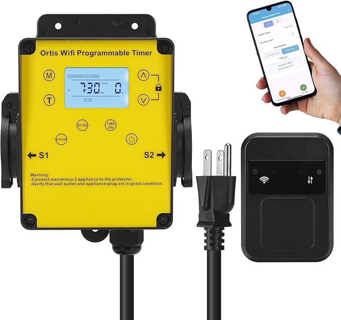 WiFi Above Ground Pool Timer Switch - Ortis Smart Pool Timer with Smart Life App Control, Dual Outlet, Realize Switch and Timing on Your Phone, for Swimming Pools Filters Pumps & Landscape Lights