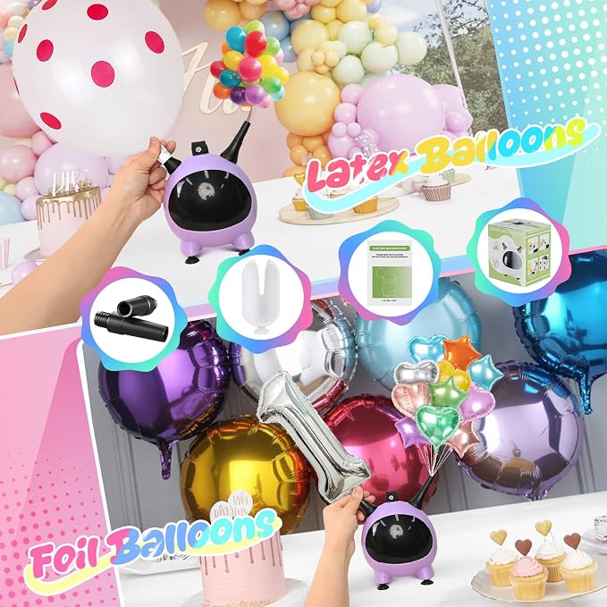 Balloon Pump Electric, Portable Balloons Inflator Air Pump Dual Nozzle, 110V Small Electric Balloons Blower Machine Corded, 600W for Latex Foil Balloon Arch Garland Party Decorations Supplies