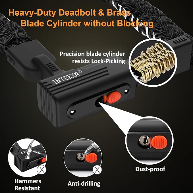 Bike Chain Lock 3FT/4FT/5FT Heavy Duty Bike Lock Anti-Theft Bicycle Chain Lock 8mm/10mm Thicker Bicycle Lock Chain Bike Lock with 3 Keys for Bike, Motorcycle