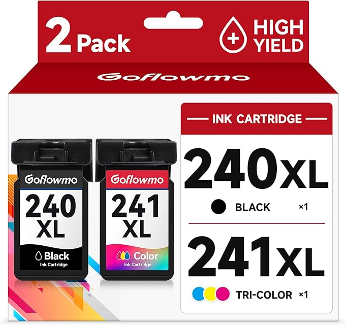 PG-240XL CL-241XL Ink Cartridge Replacement for Canon 240XL 241XL combo pack 240 241 High Yield for PIXMA MG3620 MG3600 MG3520 TS5120 MG2120 MG2220 MG3220 MX372 Printer Ink Cartridge(1 Black 1 Color)