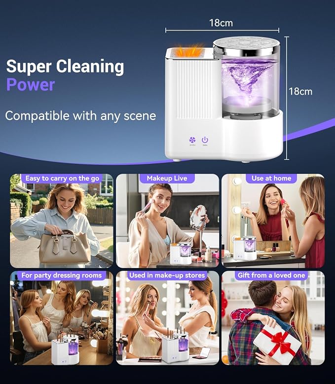 2026 Upgrade 3 IN 1 Electric Makeup Brush Cleaner【Industry NO.1-12x Cleaning Power】Makeup Brush Cleaner Machine【Perfect Design - Suitable for All Brush】 Dryer Cleaner for Makeup Brush Set