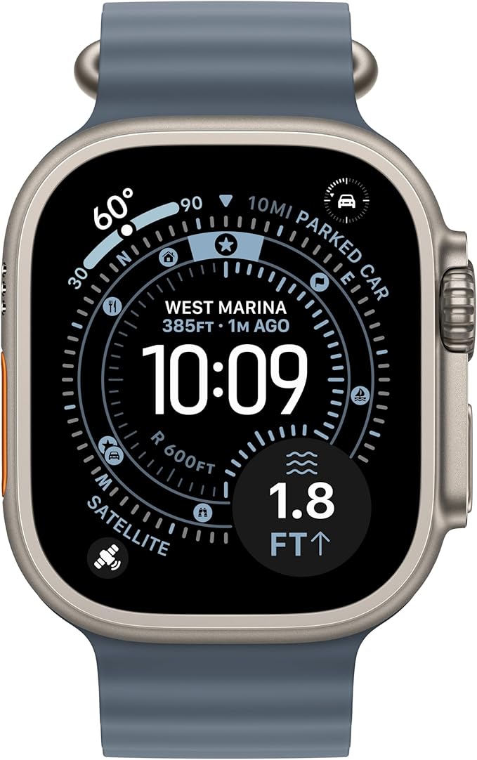 Apple Watch Band - Ocean Band - 49mm - Anchor Blue - One Size - Natural Titanium Finish