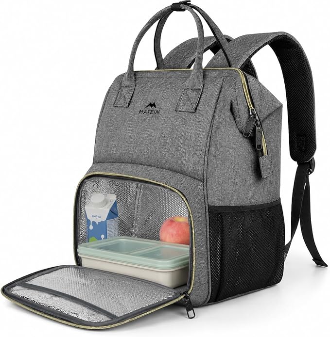 MATEIN Lunch Backpack for Women, 15.6 Inch Laptop Backpack with Lunch Compartment, Lightweight Work Backpacks for Teacher Nurse, Insulated Cooler Lunchbox Food Bag Meal Prep Bag for Picnics College