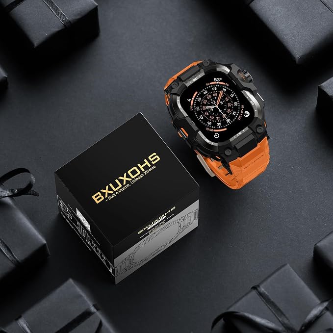 BXUXOHS Rugged Case and Band for Apple Watch 46mm Men, Compatible with Apple Watch Series 11/10, Military Grade Shockproof Bumper Cover, Tactical Band Case for iWatch 11/10 Man, Orange