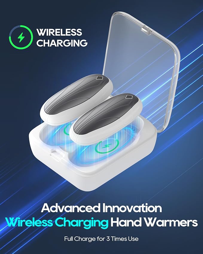 Hand Warmers Rechargeable 2 Pack, 14000mAh Electric Hand Warmers with Wireless Charging Case, AI Chip 3 Heat Settings Up to 50-Hour Portable Pocket Heater, Gifts for Christmas, Camping, Hunting, Golf