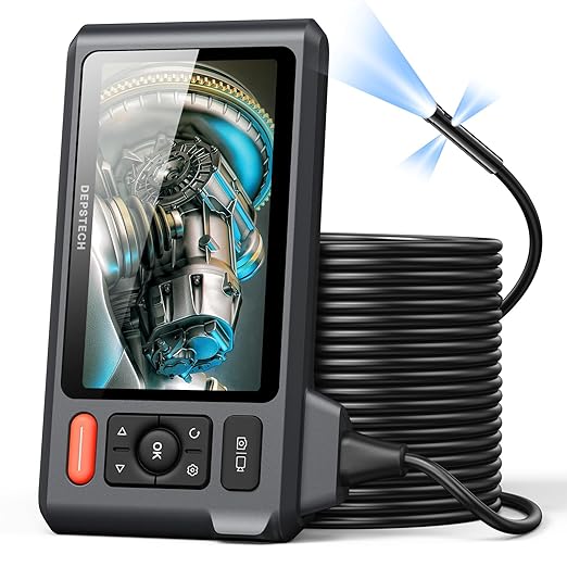 DEPSTECH 50FT Endoscope Camera with Light: Triple Lens 5" IPS Screen Sewer Inspection Camera, 1080P Industrial Borescope, Split Screen, Semi-Rigid Cable, Waterproof Drain Pipe Tool, Carrying Case