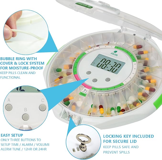 WiFi Automatic Pill Dispenser with Remote App Monitoring for Elderly - Up to 9 Alarms/Day, Locked 28-Day Medication Organizer with Sound Light Reminders for Vitamins, Prescriptions, Supplements