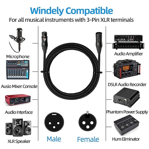 Premium XLR to XLR Cable 6 ft Noise-Canceling Wire Connector, Kevlar-Reinforced & Nylon Braided 3 Pin XLR Cables (OFC) Balanced Male to Female Mic/Microphone Cord for Speaker Mixer,Studio,PA System