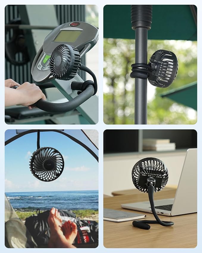 A2C 4.7-Inch Big Cooling Fan for Peloton Bike Bike+ or Tread, 16.5" Long Bendable Arm, Rechargeable 4000mAh Battery, 360° Rotation, 3 Speeds, fits Treadmill Exercise Workout Stationary Cycling Bikes