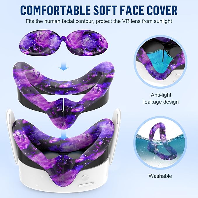 Silicone Cover Set Compatible with Meta/Oculus Quest 3s Accessories, Silicone Face Cover, Controller Grip Cover, Camera Lens Protector, VR Shell Cover, Protective Lens Cover, Not Fit Quest 3