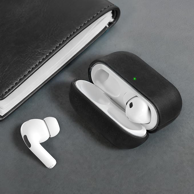 for AirPods Pro 2 Case Crazy Horse Leather, Handcrafted Vintage Genuine Leather Shockproof Protective Cover Accessories with Lanyard Compatible with AirPods Pro 2nd/1st Generation