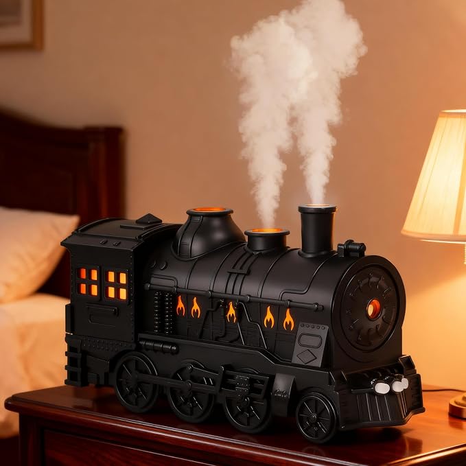 Train Humidifier Aroma Diffuser, 300ml Cool Mist Quiet Aromatherapy Diffuser for Essential Oils,Train Diffuser for Large Rooms, Bedrooms, or Desks (Black)