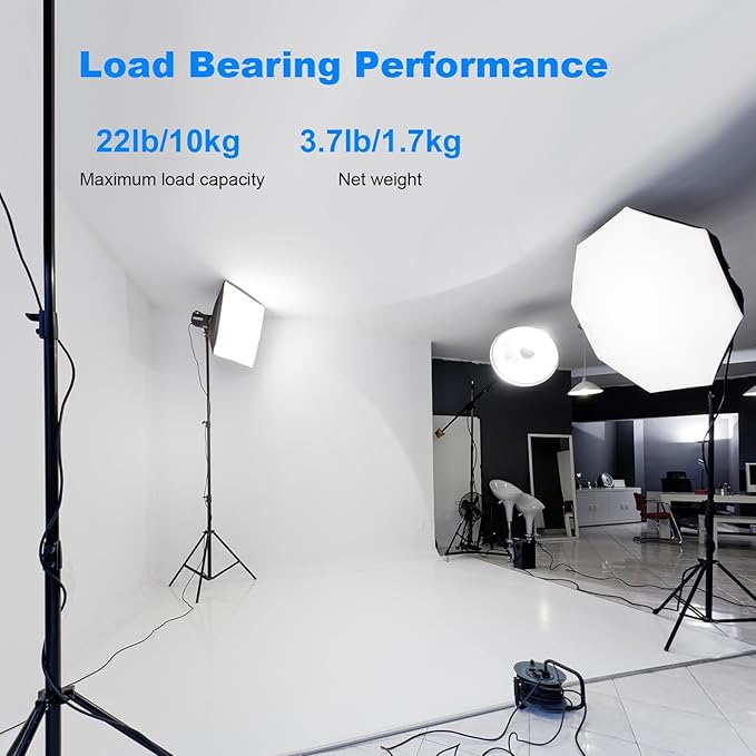 2pack Heavy Duty Light Stand 9.2ft / 110" Aluminum Spring Cushioned Tripod Lighting Stands Max Loading:10KG Adjustable 94cm-280cm with Carry Bag for Photography Softboxes Umbrella Studio Shooting