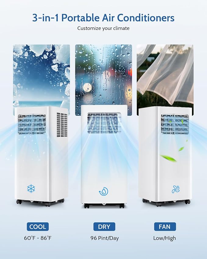 Feelfunn 14,000 BTU Portable Air Conditioners - 3-in-1 Portable AC Unit Cools Up to 750 Sq.Ft., with App/Wifi/Remote Control, Dehumidifier & Fan Modes, Window Mounting Kit, Ideal for Bedroom, Dorms