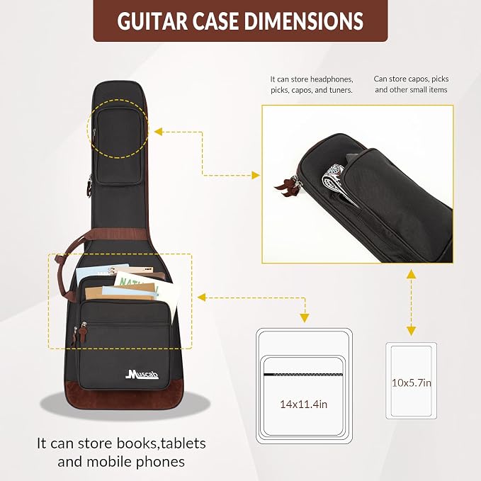 Electric Guitar Bag 0.5 Inch Padding Electric Guitar Case, Electric Guitar Gig Bag Backpack with Neck Strap and 4 Pockets, Black