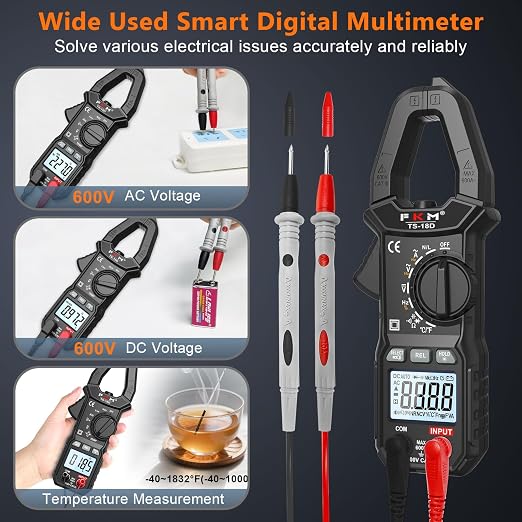 FKM AC/DC 600 Amp Clamp Meter Multimeter Tester TRMS 6000 Counts Auto-ranging Smart Digital Voltage Tester,for AC/DC Current/Voltage,NCV Detection,Capacitance,Resistance,Ohm,Continuity,Diode,Hz,Temp