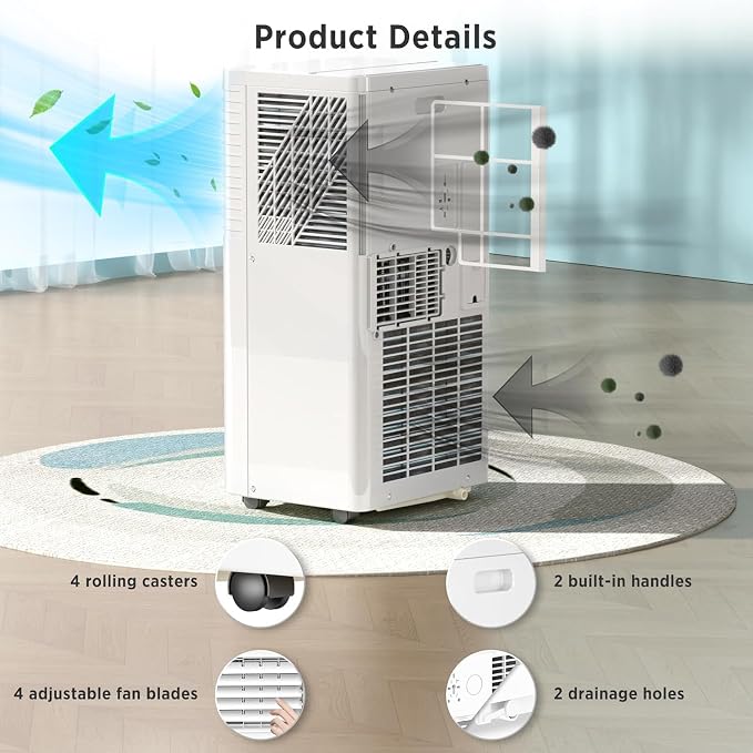 COWSAR 10000 BTU Portable Air Conditioner | Cools Up to 450 Sq.Ft, 4-in-1 Multi-Functional AC with Remote, LED Display & 24H Timer, Full Installation Kit Included