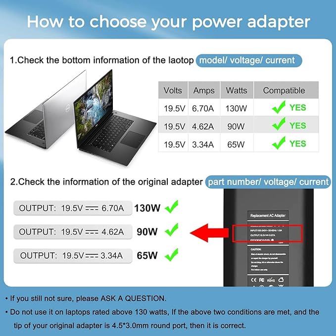 130W AC Adapter Charger for Dell OptiPlex 9020 7010 7020 7040 7050 7060 7070 7080 5050 5060 5070 5080 5090 3040 3050 3070 3080 3090 MFF Business Desktop,Inspiron 5420 5415 5410 All-in-One Power Cord