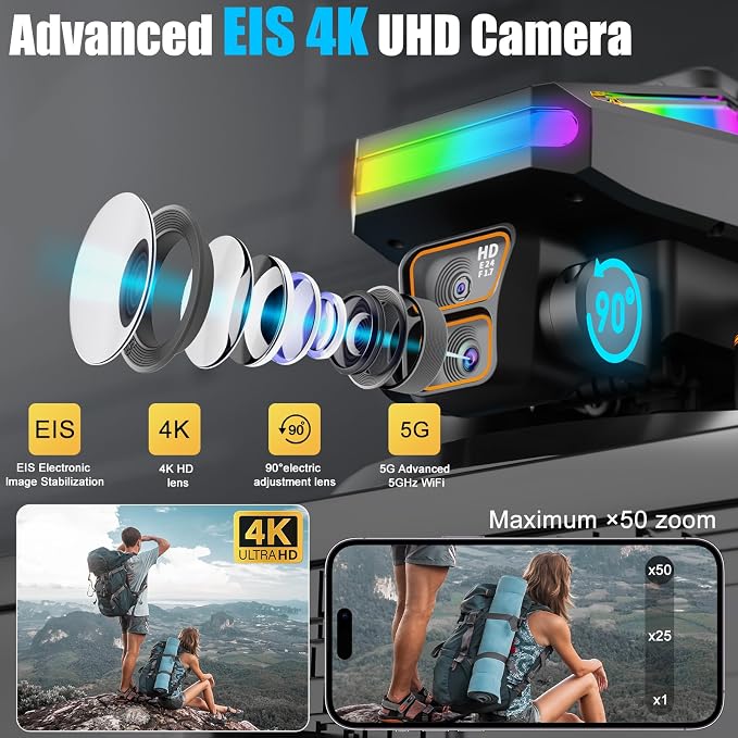 OBEST Drone With Camera 1080P Remote Control RC Quadcopter with 4.5 Inch Screen, FPV Drones for Beginners Adults Brushless Motor, 90° ESC Camera, Automatic Obstacle Avoidance, One Key Take Off/Land, 2 Batteries