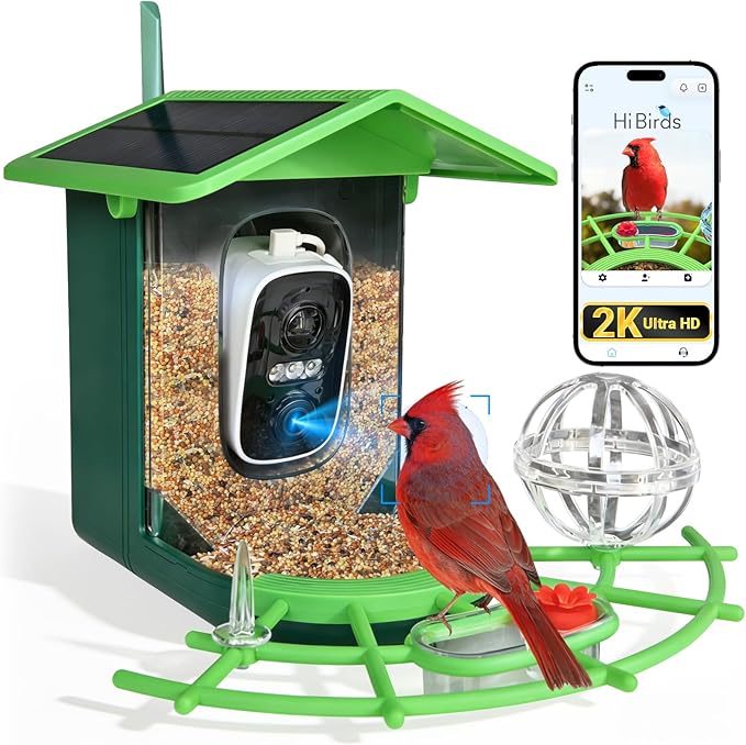 Smart Bird Feeder with Camera, Solar Powered, 2K HD & AI Identification, Color Night Vision, Weatherproof, Live View & Instant Alerts | Ideal Gift for Bird Lovers