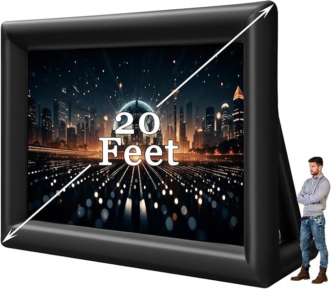 20 FT Inflatable Projector Movie Screen for Outside, Blow up Projector Screen Front/Rear Projection for Backyard Movie Night Outdoor Party