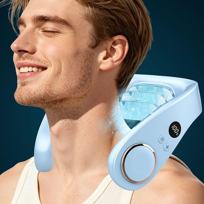 AJGJF Neck Fan Air Conditioner,Whisper Quiet Operation, 5500mAh Battery Powered,5 Speeds, 3 Cooling, LED Display Power & Gear, No Hair Twisting, USB-C Portable Neck AC for Home Office Outside