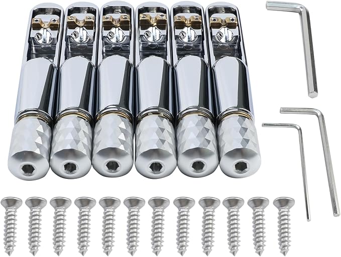 Pack of 6 Individual Single Tubular Fixed Bridge 6 String Electric Bass Bridge for Headless 6-string Bass Replacement Parts Chrome