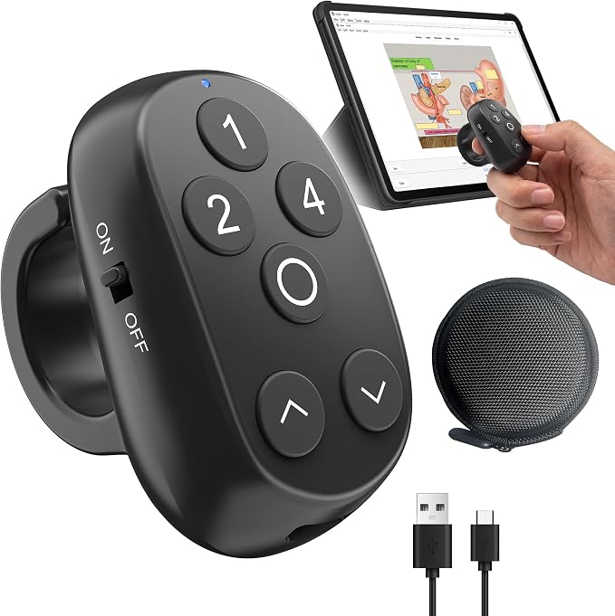 Anki Remote Clicker Ring, Zero-Setup Hands-Free Study Deck Controller with Up & Down Navigation Buttons, Rechargeable Wireless Flashcard Remote for iPhone, iPad, Mac, Android & Windows