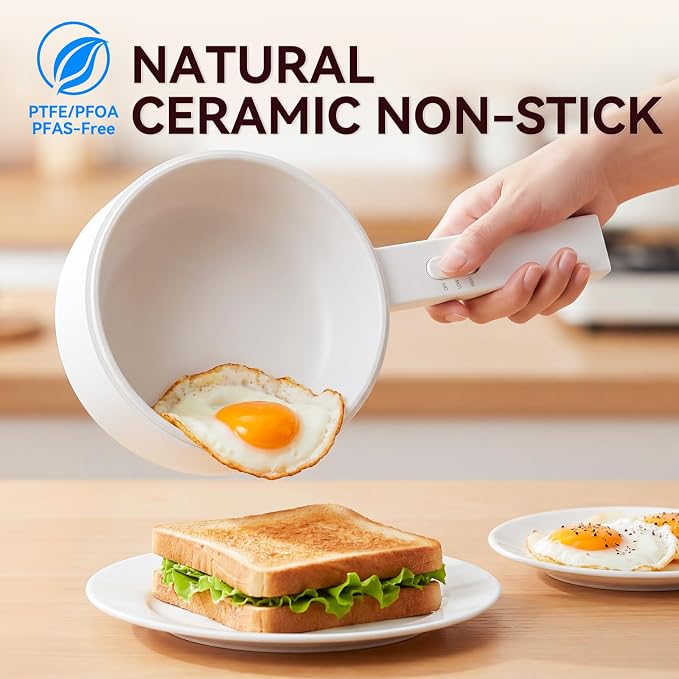 Electric Hot Pot, 1.5L Mini Hot Pot, Ceramic Glaze Non-stick Portable Pot, Electric Pot for Steak, Egg, Fried Rice, Oatmeal, Soup, Ramen with Dual Power Control, Electric Pot for Dorm