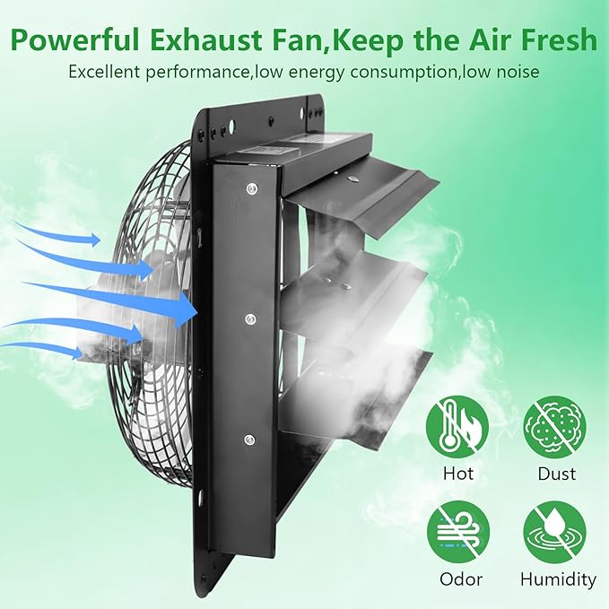 Shutter Exhaust Fan, 12 in Wall Mount Ventilation w/Speed Controller Attic Vent Fan for Chicken Coops, Greenhouse, Gable, Barn, Garage, Shed Ventilator 970 CFM 1700RPM