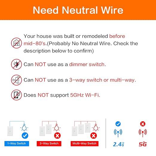 Smart Switch, Smart Light Switch, Single-Pole, No Hub Required, Neutral Wire Required, 1-Pack