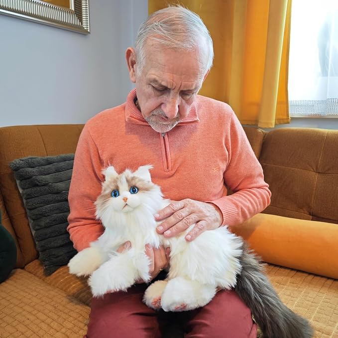 Chongker Interactive Robot Cat, Realistic Cat with Lifelike Heartbeats, Purring, Custom Name & Voice Interaction, Relieving Anxiety in the Elderly, for Daily Companionship and Soothing Sleep-Percy