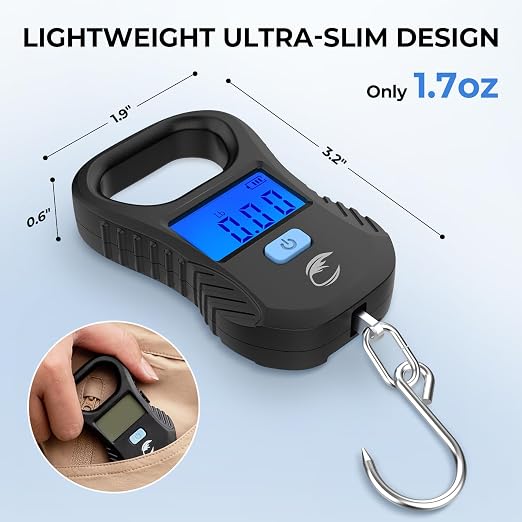 Calamus Lightweight Fish Scale – Rechargeable Digital Scale with USB Cable, 55lb Capacity, Multi-Units Pound/Ounces & Kilograms, High Accuracy, Backlight LCD Display, Fishing Gifts for Men