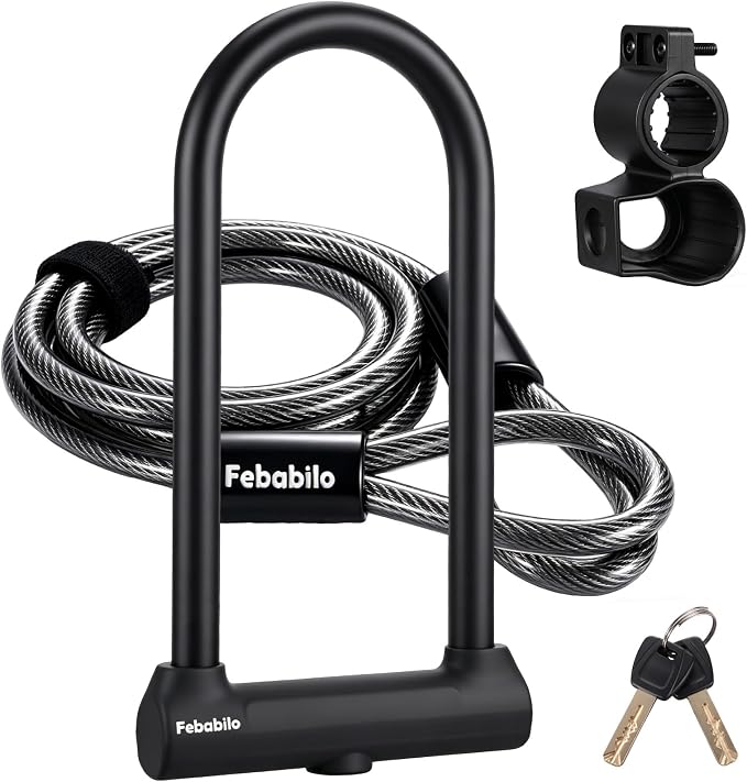 Bike Locks Heavy Duty Anti Theft,18mm Shackle High Security Bicycle U Lock with 2 Keys and Sturdy Mounting Bracket, Perfect for Electric Bike, Scooter, Motorcycle (U Lock with Cable, Long)